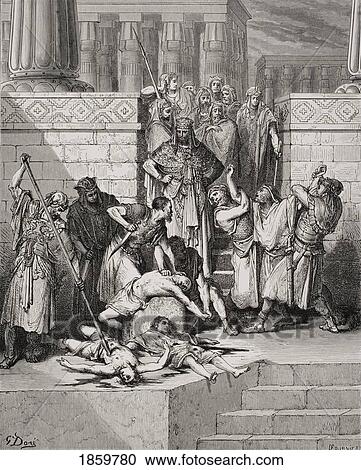 Stock Image - Engraving From The The Dore Bible Illustrating 2 Kings Xxv 7 Slaughter Of The Sons Of Zedekiah Before Their Father By Gustave Dore 1832-1883 French Artist And Illustrator.. Fotosearch