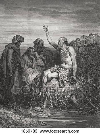 Stock Image - Engraving From The The Dore Bible Illustrating Job Vi 1 To 4 Job And His Friends By Gustave Dore 1832-1883 French Artist And Illustrator.. Fotosearch