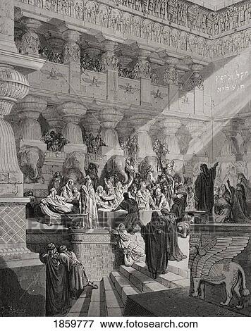 Engraving Illustrating Daniel V 25 To 28 Of Daniel Interpreting The Writing On The Wall From The Dore Bible By Gustave Dore 1832-1883 French Artist And Illustrator View Large Photo Image Stock Photo - Engraving Illustrating Daniel V 25 To 28 Of Daniel Interpreting The Writing On The Wall From The Dore Bible By Gustave Dore 1832-1883 French Artist And Illustrator. Fotosearch
