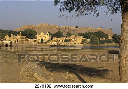 Stock Image - Entrance to Gadi Sagar Tank; Jaisalmer, Rajasthan, India. Fotosearch