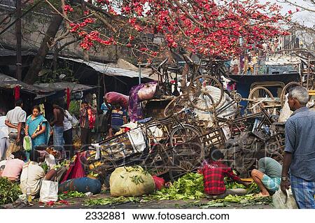 Stock Image - Entrance To Howrah Flower Market; Kolkata, West Bengal, India. Fotosearch