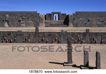 Stock Image - Entrance To Kalasasaya With Ponce Monolith From Semi-Underground Temple. Fotosearch