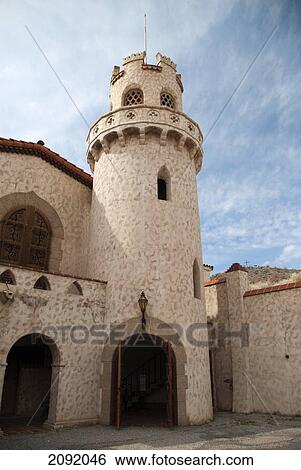 Stock Photograph - Entrance To Scotty's Castle Tower In Death Valley National Park; California Usa. Fotosearch