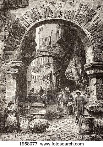 Stock Photo - Entrance To The Ghetto In Rome In The 19Th Century. From El Mundo Ilustrado, Published Barcelona, Circa 1880.. Fotosearch