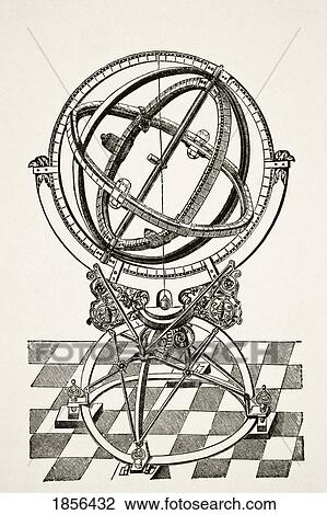 Stock Image - Equatorial Rings Or Circles After Copper Engraving In Book Tychonis Brahe Astronomiae Instauratae Mechanica Of 1602. From Science And Literature In The Middle Ages By Paul Lacroix Published London 1878. Fotosearch