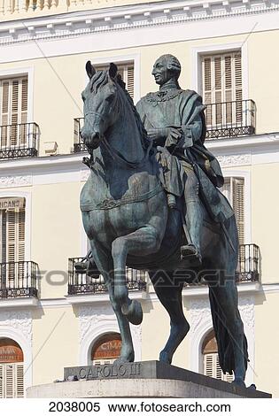 Stock Photography - Equestrian Statue Of King Carlos Iii; Madrid Spain. Fotosearch