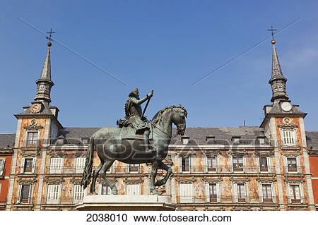 Stock Image - Equestrian Statue Of King Felipe Iii; Madrid Spain. Fotosearch