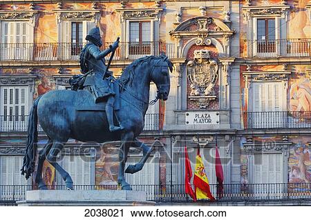 Stock Image - Equestrian Statue Of King Felipe Iii; Madrid Spain. Fotosearch