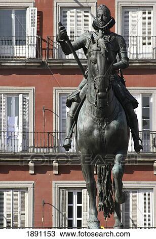Stock Image - Equestrian Statue Of King Philip Iii In Plaza Mayo. Fotosearch