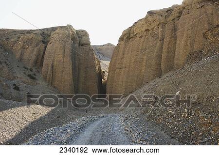 Stock Image - Eroded Cliffs In High Desert Landscape; Upper Mustang Valley, Nepal. Fotosearch