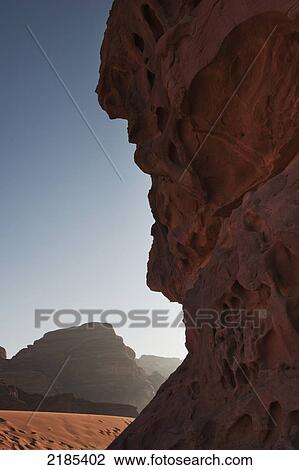Stock Image - Eroded Rock Formation In Desert, Wadi Rum, Jordan, Middle East. Fotosearch