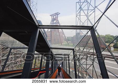 Stock Image - Escalator To The Visitors Centre Located In The Coal Washing Plant Of The Zollverein Coal Mine Industrial Complex, Essen, North Rhine-Westphalia, Germany. Fotosearch