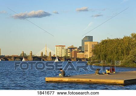 Stock Photo - Esplanade Boat Dock And Charles River; Boston, Massachusetts, Usa. Fotosearch