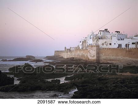Essaouira At Dusk, Morocco. View Large Photo Image Stock Photo - Essaouira At Dusk, Morocco.. Fotosearch