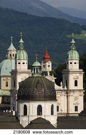 Europe, Austria, Saltzburg, Church Spires Towers View Large Photo Image Stock Photo - Europe, Austria, Saltzburg, Church Spires Towers. Fotosearch