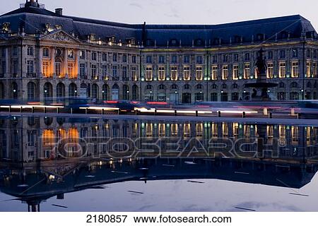 Europe, France, Bordeaux, Place De La Bourse Night View Large Photo Image Stock Photo - Europe, France, Bordeaux, Place De La Bourse Night. Fotosearch