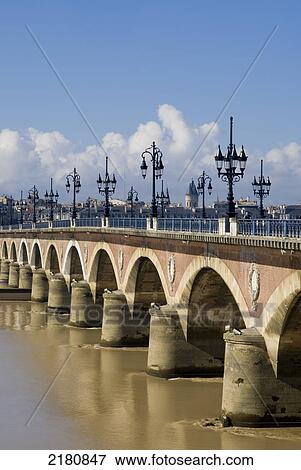 Stock Photo - Europe, France, Bordeaux, Riverside Gironde Pont De Pierre. Fotosearch