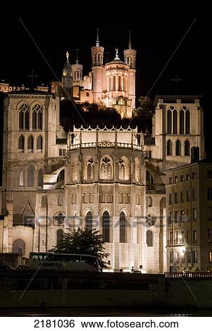 Stock Photograph - Europe, France, Rhone, Lyons Basilica Fourviere And Cathedral St Jean. Fotosearch