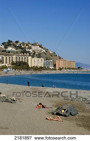 Europe, Spain, Andalusia, Almunecar Beach Scene View Large Photo Image Stock Photo - Europe, Spain, Andalusia, Almunecar Beach Scene. Fotosearch