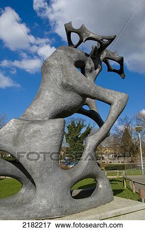 Stock Photo - Europe, Uk, England, Kent, Maidstone, Stag, Kent Millenium River Walk. Fotosearch
