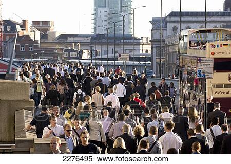 Europe, Uk, England, London, Commuters On London Bridge. View Large Photo Image Stock Photography - Europe, Uk, England, London, Commuters On London Bridge.. Fotosearch