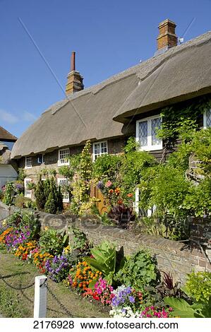 Europe, Uk, England, Sussex, Selsey, Thatched Cottage View Large Photo Image Stock Photo - Europe, Uk, England, Sussex, Selsey, Thatched Cottage. Fotosearch