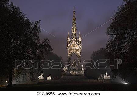 Stock Photograph - Europe, Uk, Gb, England, London, Royal Albert Memorial At Dusk. Fotosearch