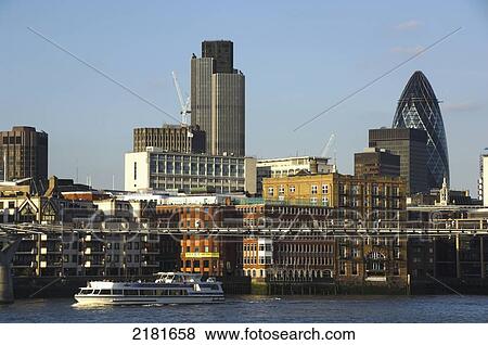 Stock Photo - Europe, Uk, United Kingdom, England, London, City Skyline Gherkin. Fotosearch