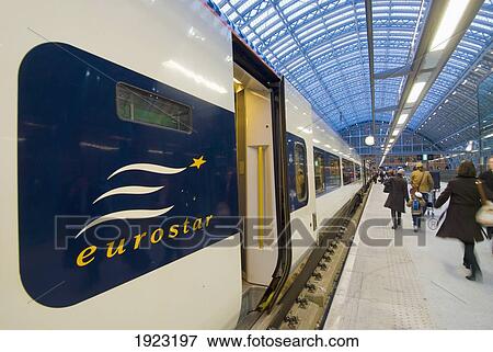 Eurostar Train In St Pancras Station At Dusk, London, England View Large Photo Image Stock Photo - Eurostar Train In St Pancras Station At Dusk, London, England. Fotosearch