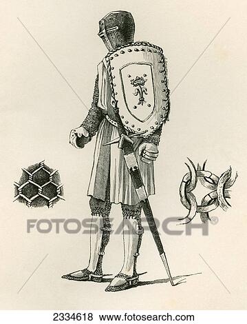 Stock Photo - Examples Of Plate And Chain Armour Dating From A. D. 1250. From The British Army: It's Origins, Progress And Equipment, Published 1868.. Fotosearch