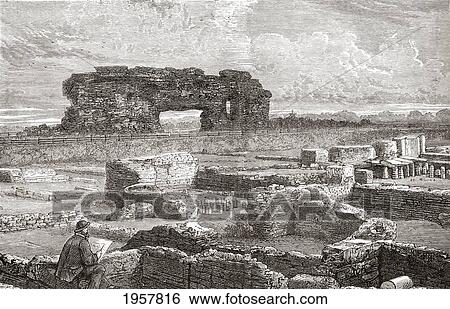 Stock Photograph - Excavations At Uriconium, Aka Viroconium Cornoviorum, Or Viroconium, In The Late 19Th Century. A Roman Town, One Corner Of Which Is Now Occupied By The Small Village Of Wroxeter, Shropshire, England. From Our Own Country Published 1898. Fotosearch