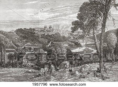 Stock Photograph - Exeter, Devon, England Seen From Exwick Fields In The Late 19Th Century. From Our Own Country Published 1898.. Fotosearch