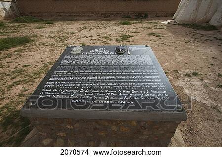 Picture - Explanatory Stone Of The Restoration By The Santiago De Curahuara De Carangas Church, Curahuara De Carangas, Oruro, Bolivia. Fotosearch