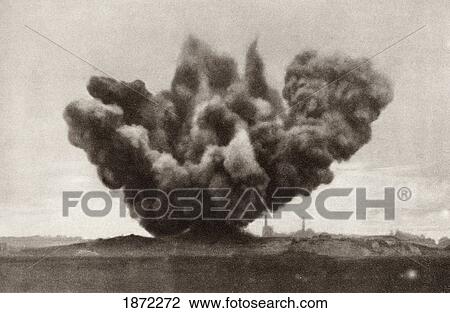Stock Image - Exploding Artillery Shell During The First World War. From The Illustrated War News Published 1915. Fotosearch