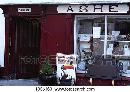 Stock Image - Exterior Of Antique Store; Inistioge, County Kilkenny, Ireland. Fotosearch