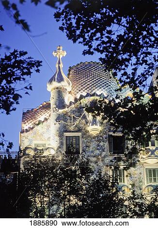 Exterior Of Casa Batllo At Dusk With Trees View Large Photo Image Stock Image - Exterior Of Casa Batllo At Dusk With Trees. Fotosearch