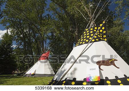 Stock Photo - Exterior of teepee; Calgary, Alberta, Canada. Fotosearch