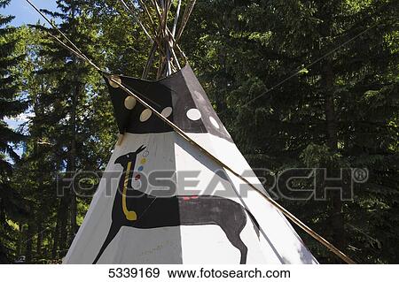 Stock Photo - Exterior of teepee; Calgary, Alberta, Canada. Fotosearch