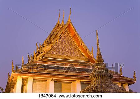 Exterior Of Temple At Dusk; Bangkok, Thailand View Large Photo Image Picture - Exterior Of Temple At Dusk; Bangkok, Thailand. Fotosearch