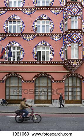 Stock Photo - Exterior of the former Cooperative Bank. Ljubljana. Slovenia., Ljubljana. Slovenia.. Fotosearch