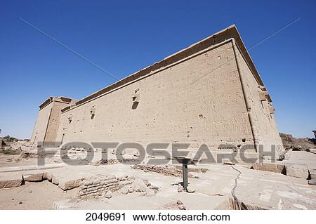 Stock Image - Exterior Of The Temple Of Hathor With Lion-Headed Water Spouts, Dendera, Qina, Egypt. Fotosearch