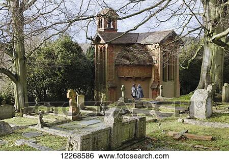 Stock Photograph - Exterior of Watts Chapel, cemetery and chapel; Compton, Surrey, England. Fotosearch