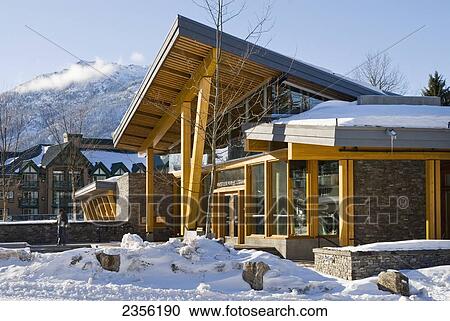 Stock Image - Exterior Of Whistler Public Library In Winter; Whistler, British Columbia, Canada. Fotosearch