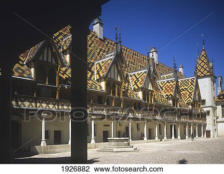 Facade Of Hotel Dieu; Beaune, Burgundy, France View Large Photo Image Stock Image - Facade Of Hotel Dieu; Beaune, Burgundy, France. Fotosearch