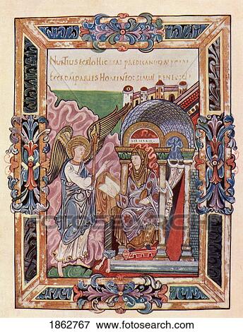 Stock Photo - Facsimile Of A Page From The Ethelwold Benedictional Showing The Annunciation From The Book The Church Of England A History For The People Published C. 1910. Fotosearch