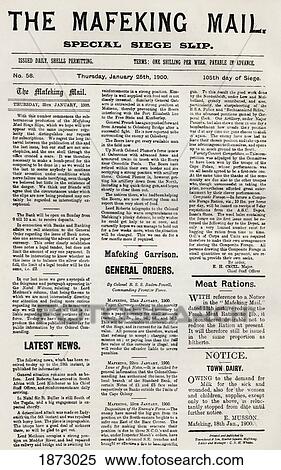 Facsimile Of Issue Of 25Th January 1900 Of The Mafeking Mail. From The Book South Africa And The Transvaal War By Louis Creswicke, Published 1900. View Large Photo Image Stock Photography - Facsimile Of Issue Of 25Th January 1900 Of The Mafeking Mail. From The Book South Africa And The Transvaal War By Louis Creswicke, Published 1900.. Fotosearch