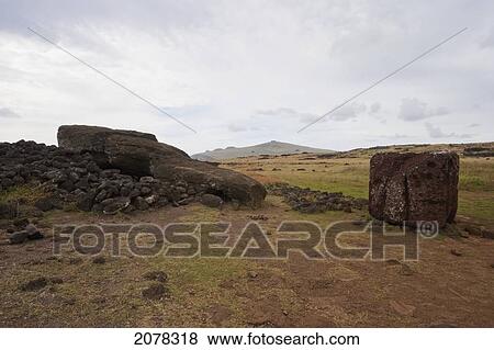 Stock Photo - Fallen Moai & Pukao (Top Knot) At Ahu Te Pito Kura, Rapa Nui (Easter Island), Chile. Fotosearch