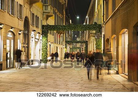 Stock Image - Famous shopping street, via della spiga; Milan, Lombardy, Italy. Fotosearch