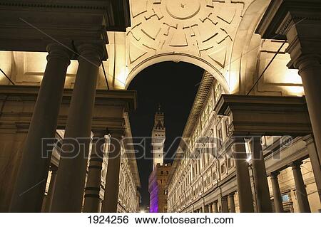 Stock Photograph - Famous Uffizi Art Gallery And Pallazzo Vecchio, Night. Fotosearch