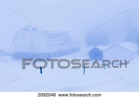Farm Building In Winter Fog; Saint-Adrien-D'irlande Quebec Canada View Large Photo Image Stock Photo - Farm Building In Winter Fog; Saint-Adrien-D'irlande Quebec Canada. Fotosearch